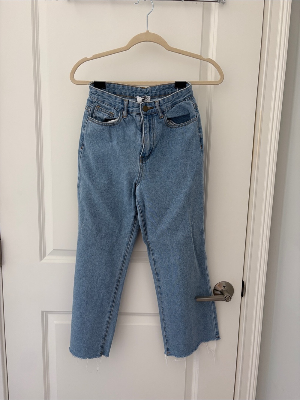 Princess Polly Light Blue Cropped Straight Jeans